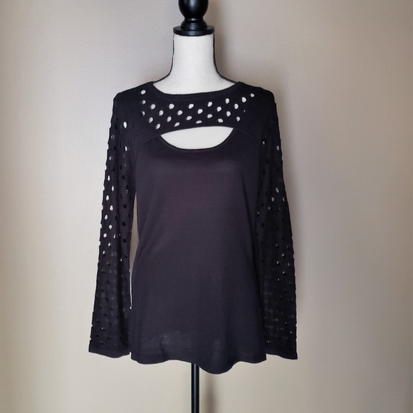 VENUS Black Top with Cut Details - Picture 1 of 4